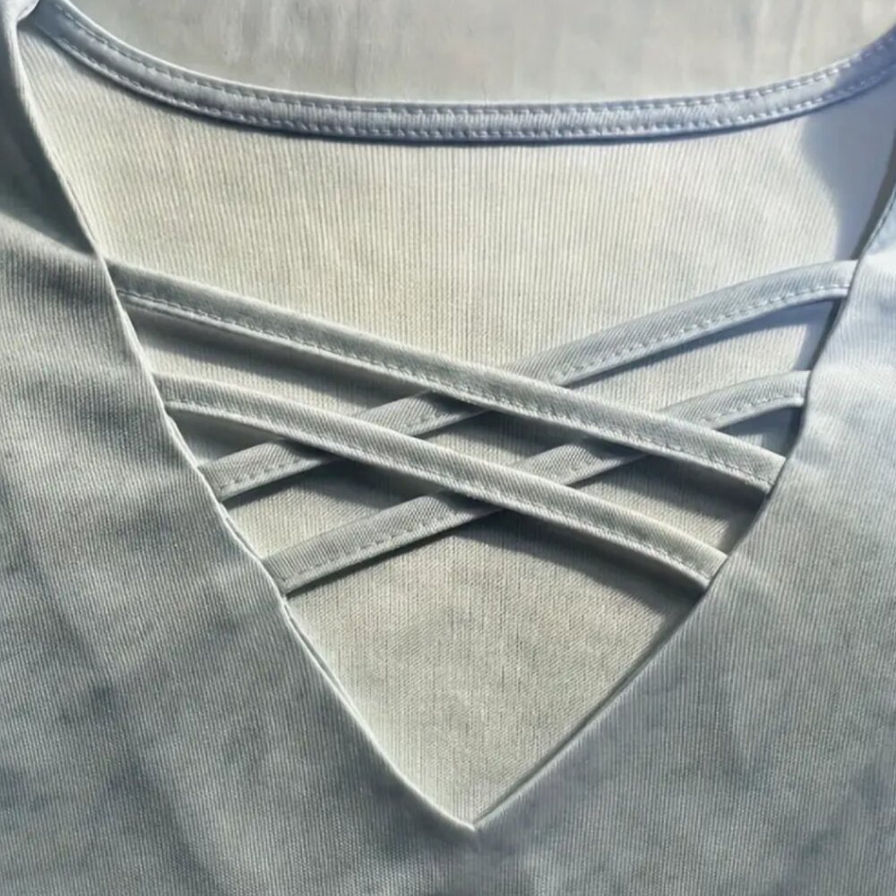 XL(12) Stripe Print Cross Front T-Shirt, Casual Long Sleeve Top - Picture 3 of 5